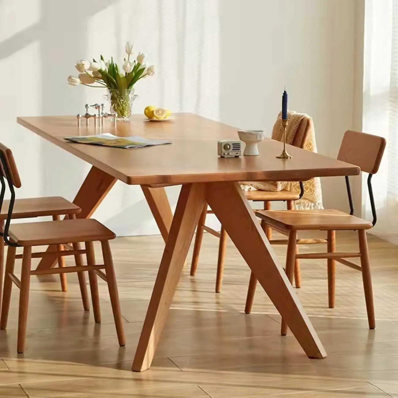 Stylish Natural Wood Rectangle Dining Table Image - 1 | homeyfad