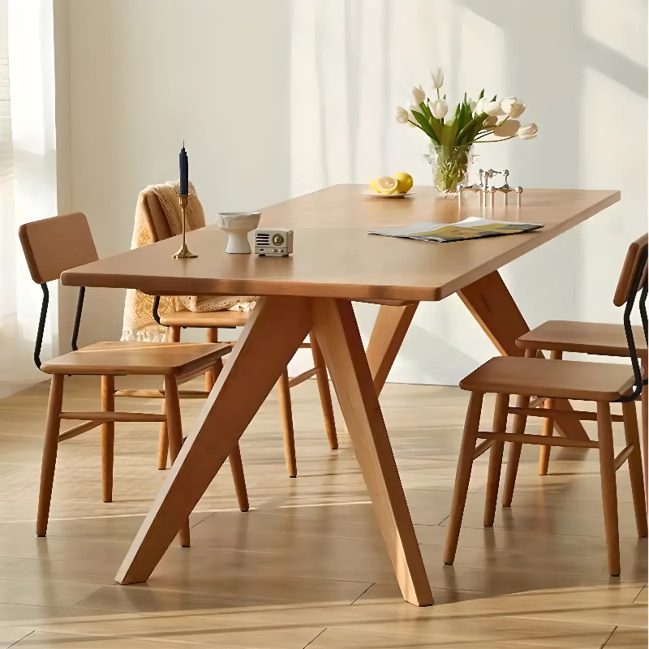 Stylish Natural Wood Rectangle Dining Table Image - 3 | homeyfad