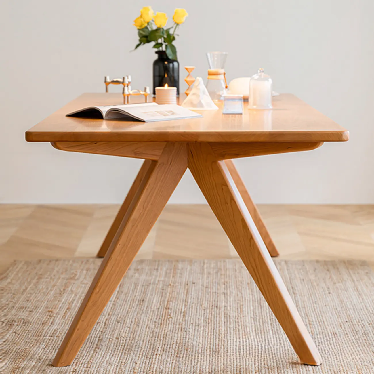 Stylish Natural Wood Rectangle Dining Table Image - 4 | homeyfad