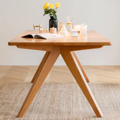 Stylish Natural Wood Rectangle Dining Table Image - 4