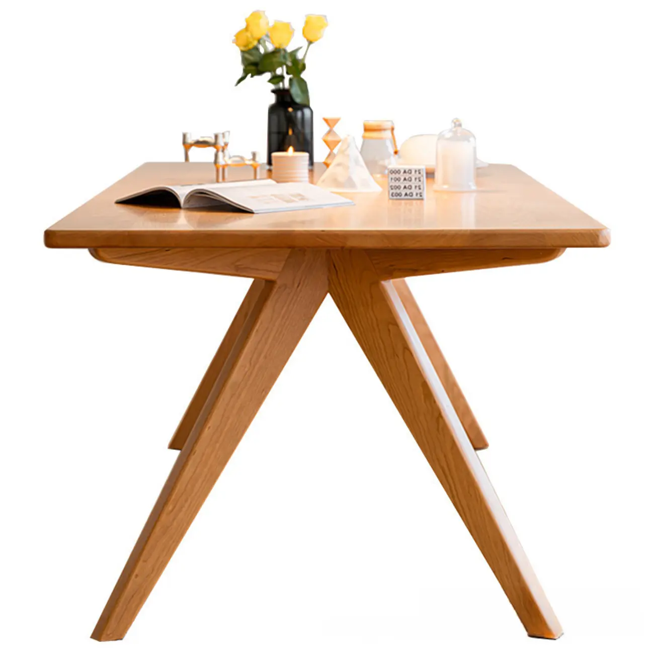 Stylish Natural Wood Rectangle Dining Table Image - 5 | homeyfad