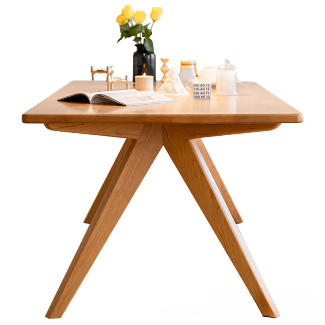 Stylish Natural Wood Rectangle Dining Table Image - 5