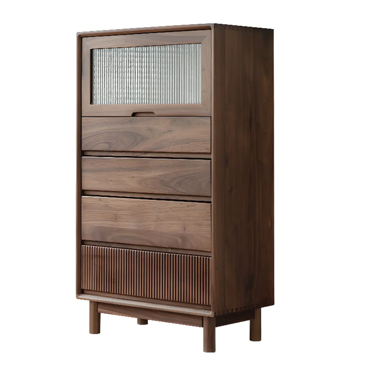 47"H Modern Walnut Flip-Up Glass Door Storage Cabinet Image - 5 | homeyfad