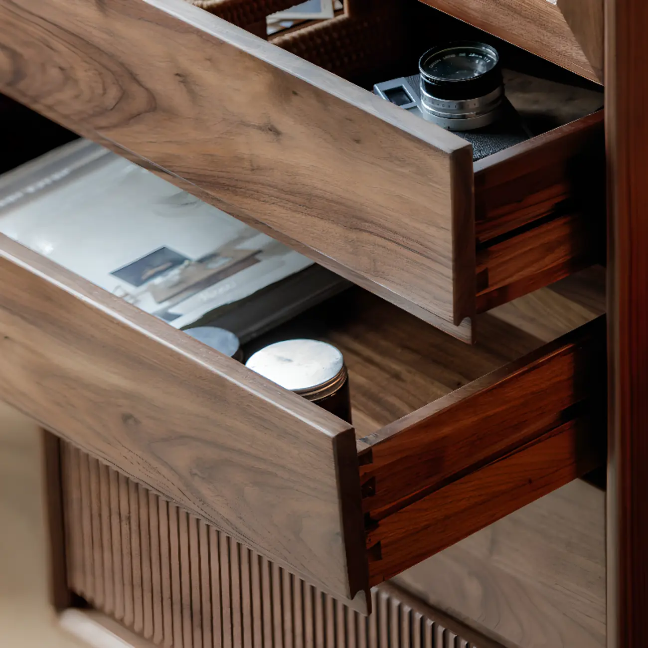 47"H Modern Walnut Flip-Up Glass Door Storage Cabinet Image - 6 | homeyfad