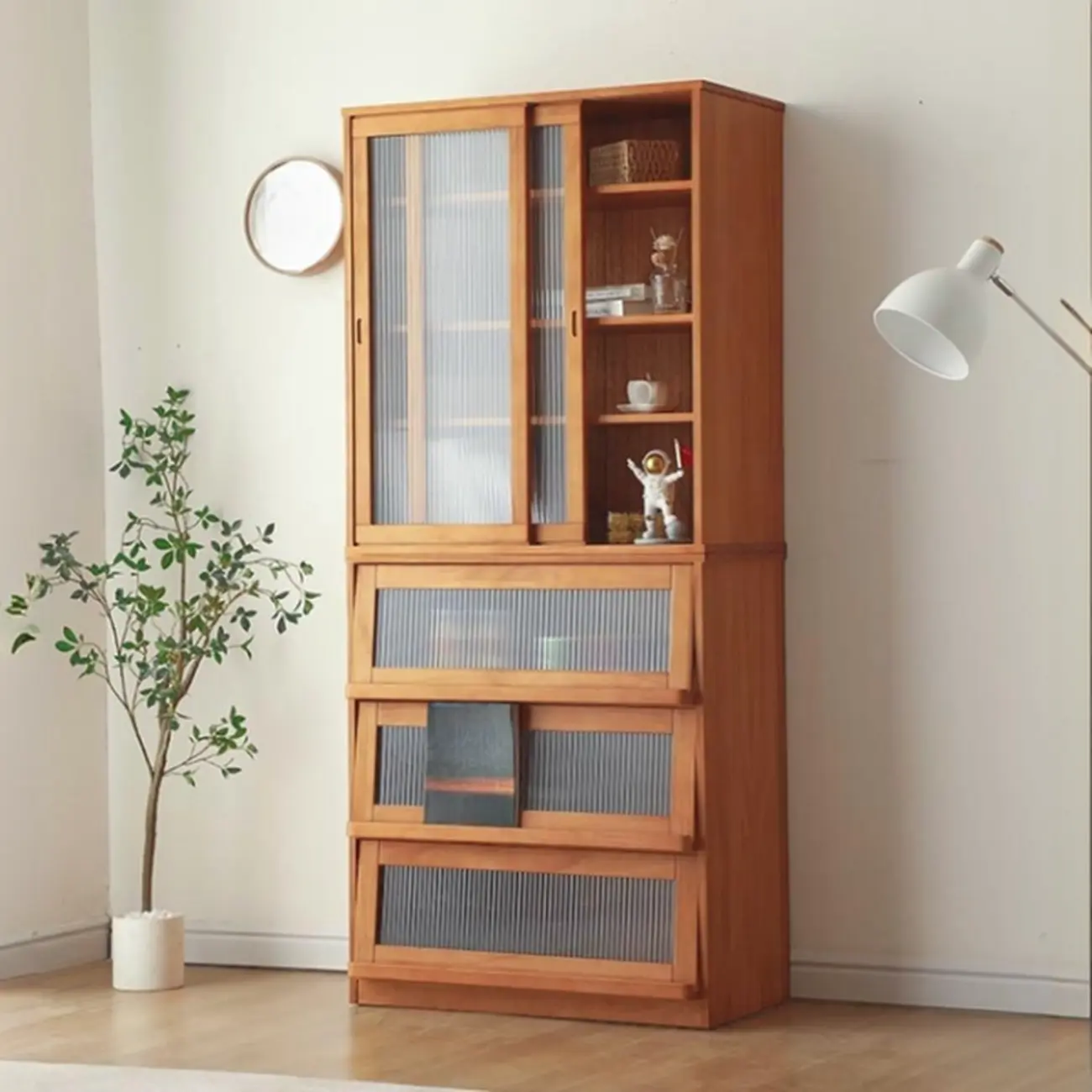 Modern Versatile Natural Wood Sliding Glass Door Storage Cabinet Image - 1 | homeyfad