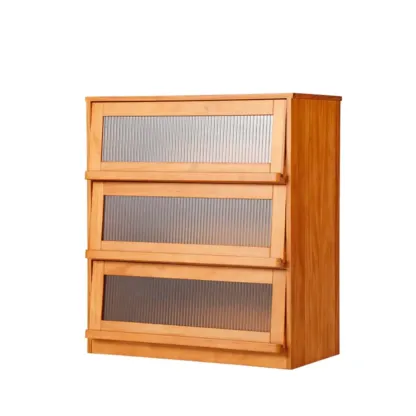 Modern Versatile Natural Wood Sliding Glass Door Storage Cabinet Image - 6