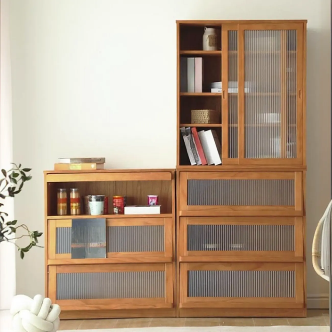 Modern Versatile Natural Wood Sliding Glass Door Storage Cabinet Image - 3 | homeyfad