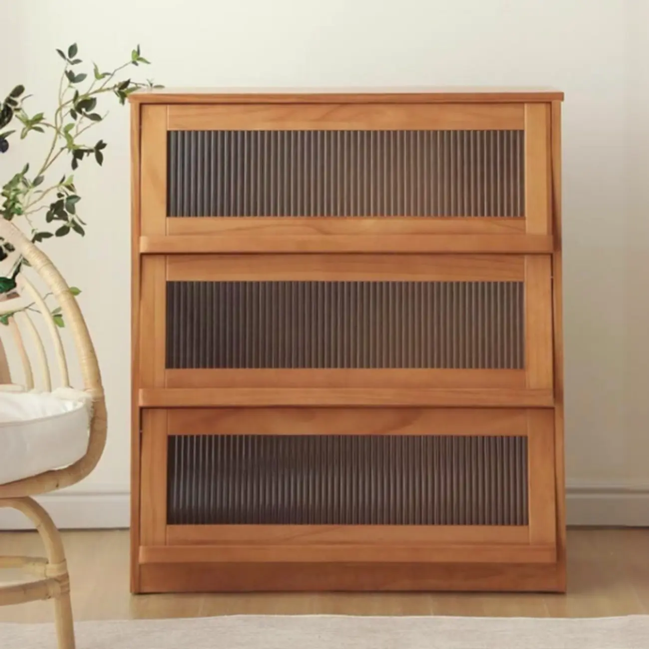 Modern Versatile Natural Wood Sliding Glass Door Storage Cabinet Image - 4 | homeyfad