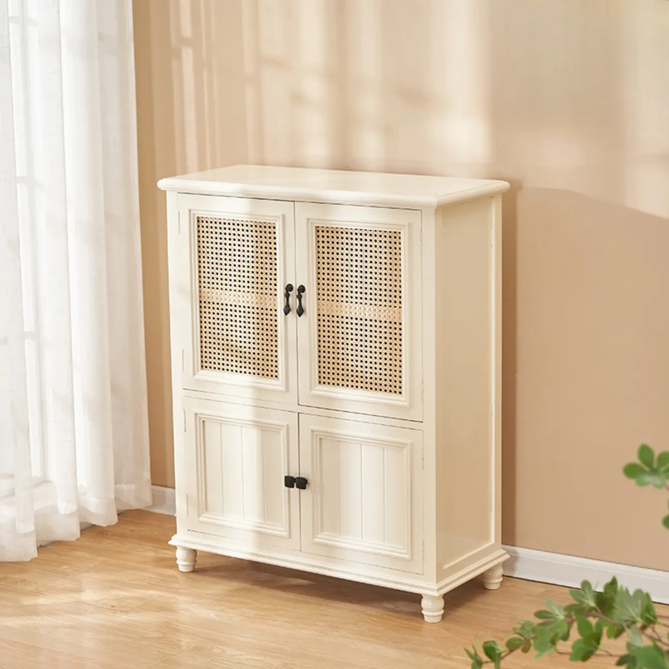 Classic Detached White Solid Wooden Wicker Storage Cabinet Image - 2 | homeyfad