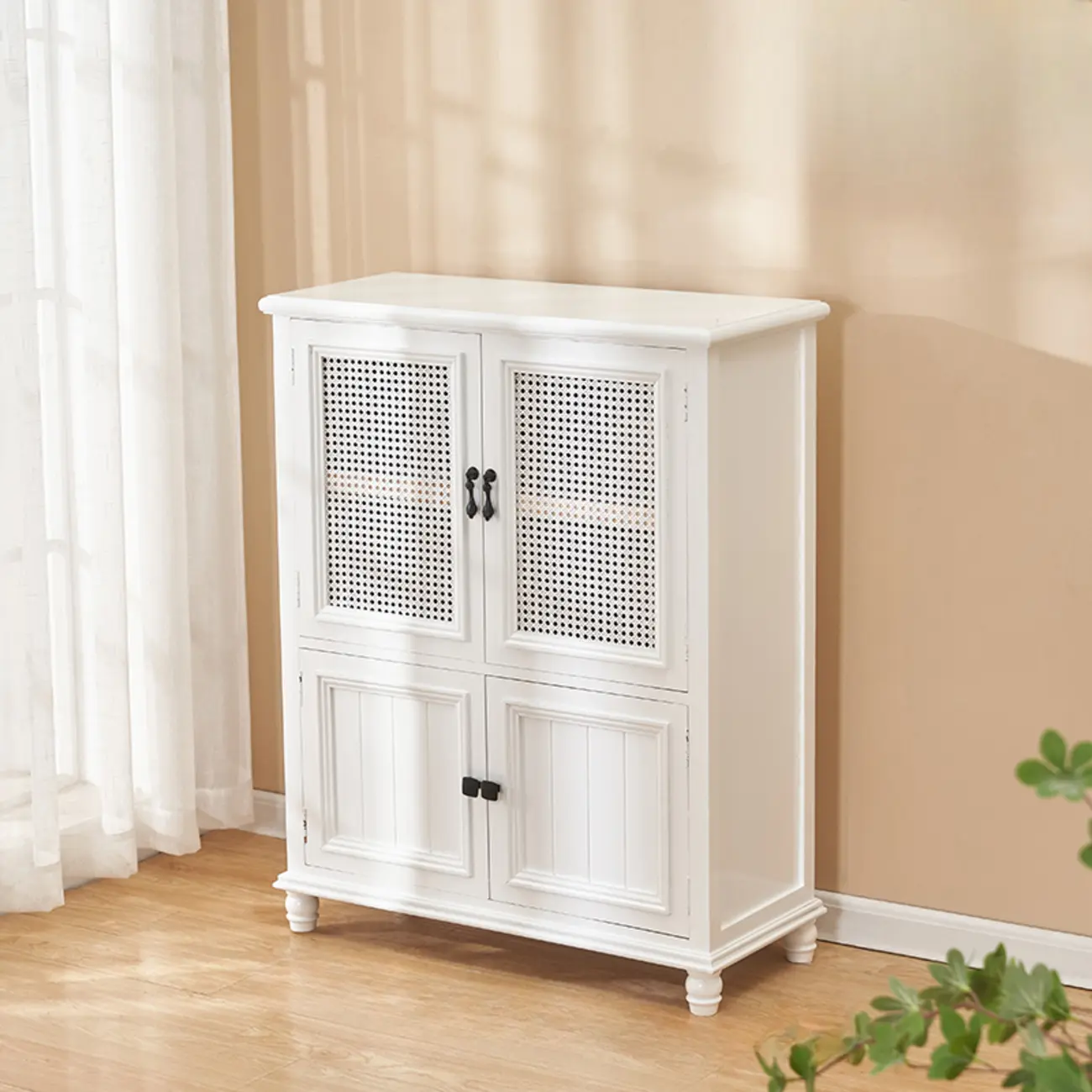 Classic Detached White Solid Wooden Wicker Storage Cabinet Image - 1 | homeyfad
