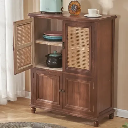 Classic Detached White Solid Wooden Wicker Storage Cabinet Image - 4