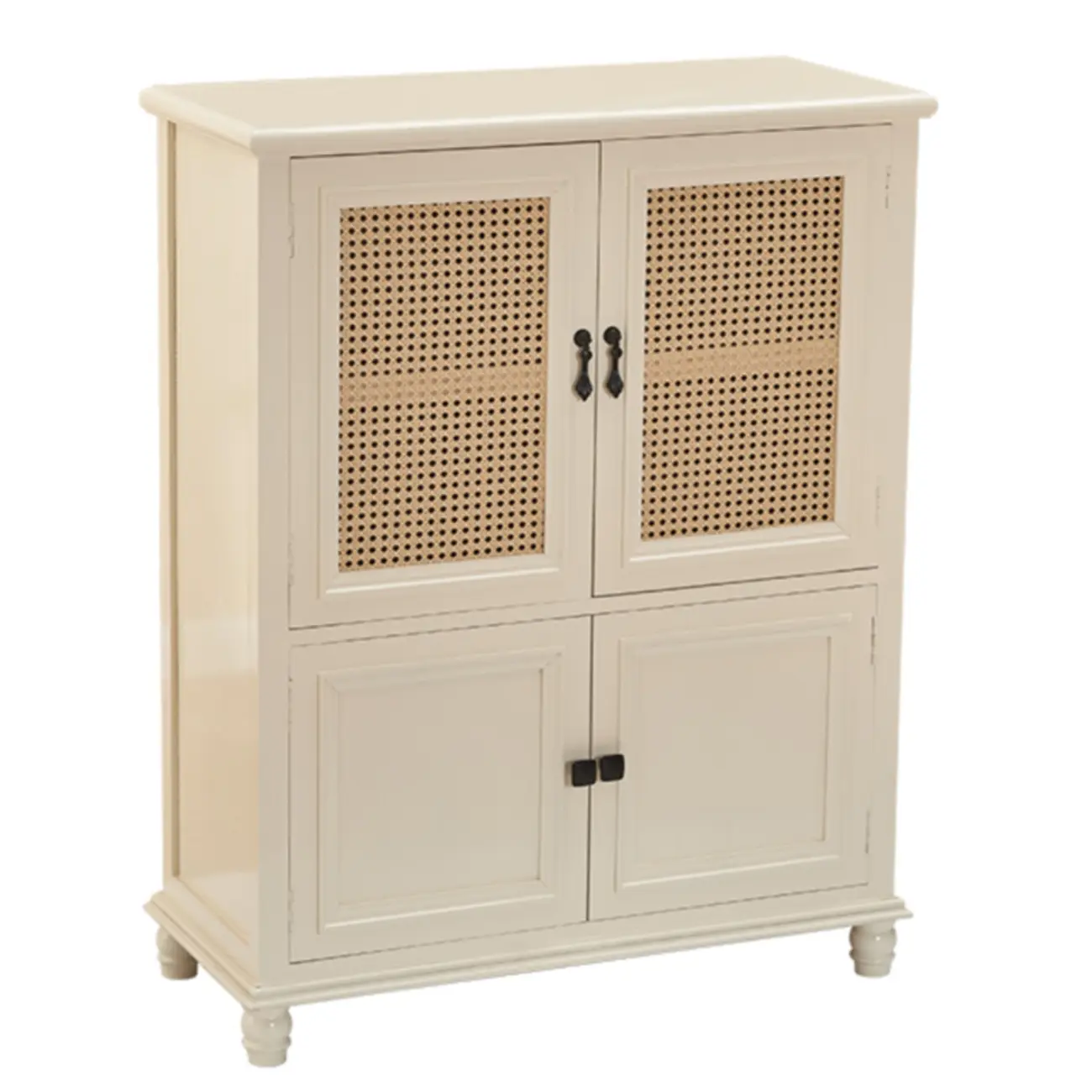 Classic Detached White Solid Wooden Wicker Storage Cabinet Image - 9 | homeyfad