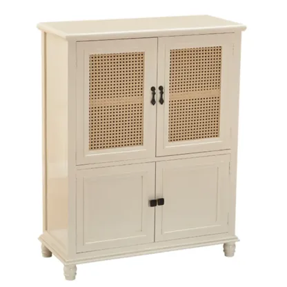 Classic Detached White Solid Wooden Wicker Storage Cabinet Image - 9