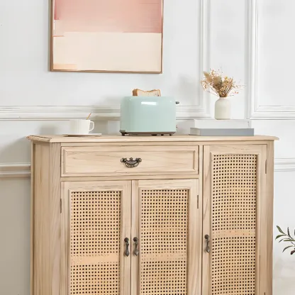 Classic Detached White Solid Wooden Wicker Storage Cabinet Image - 11