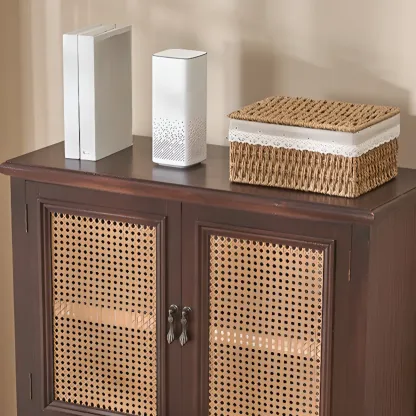 Classic Detached White Solid Wooden Wicker Storage Cabinet Image - 12