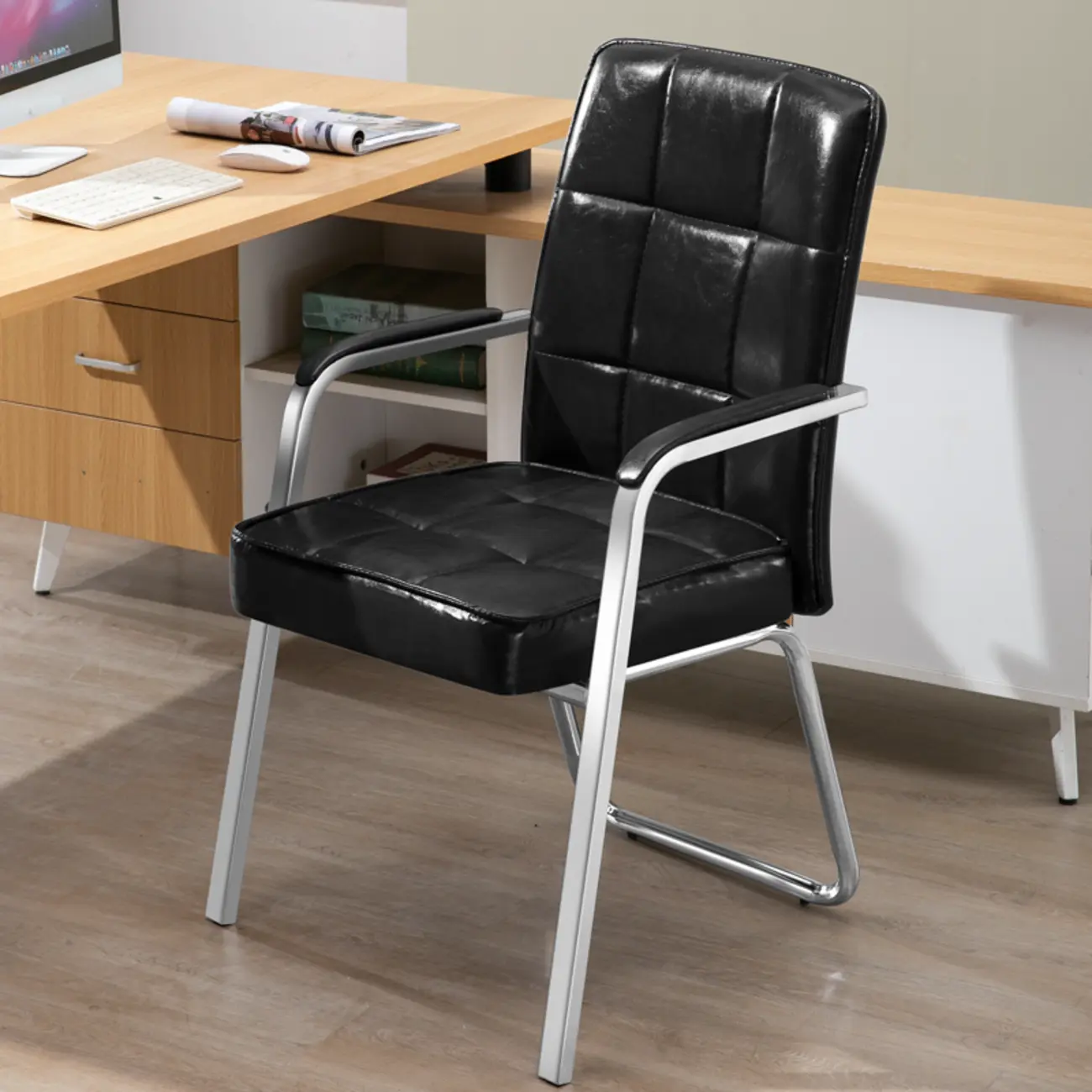 Modern Beige Fabric Metal Frame Office Chair Image - 9 | homeyfad