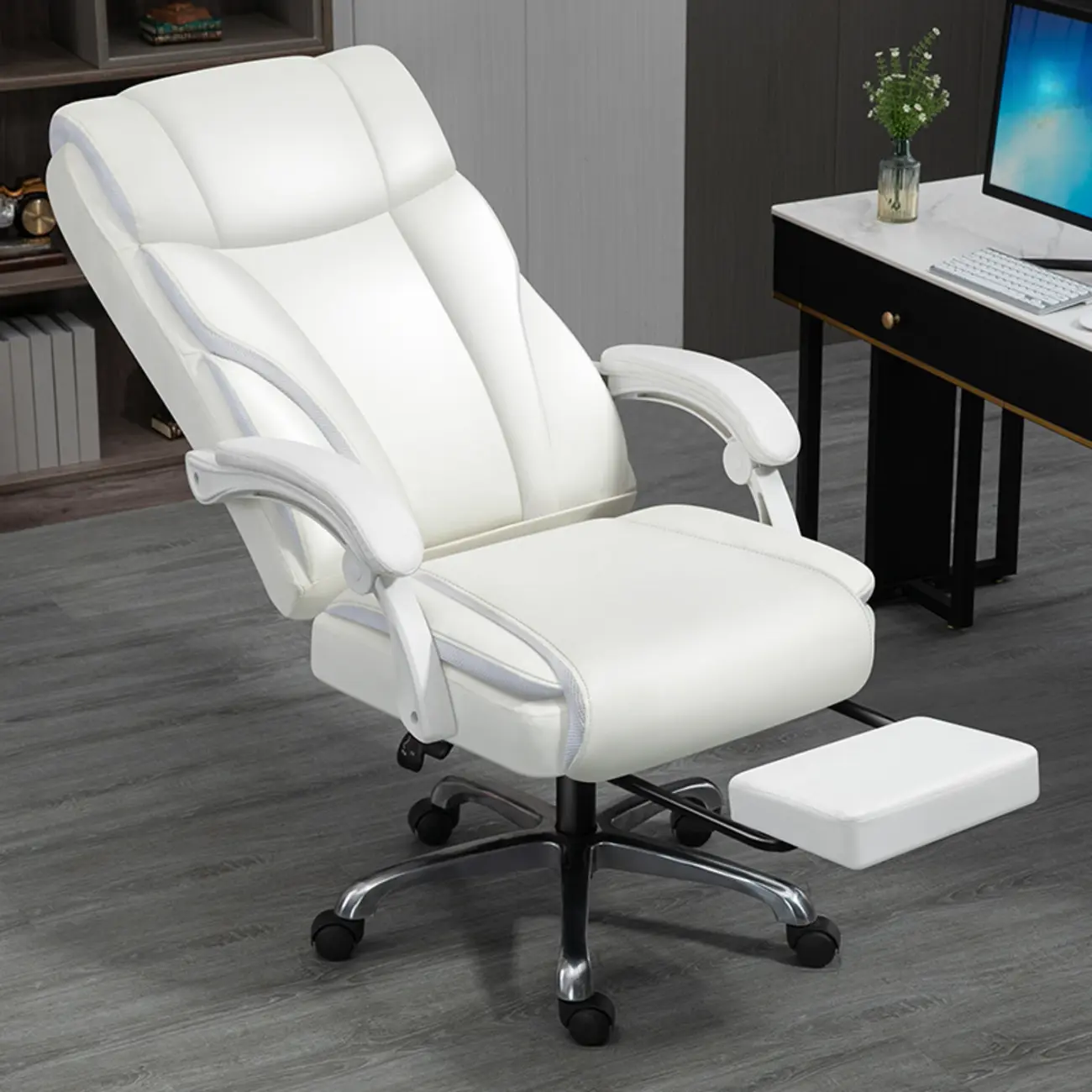 Modern White Leather Ergonomic Office Chair Image - 2 | homeyfad