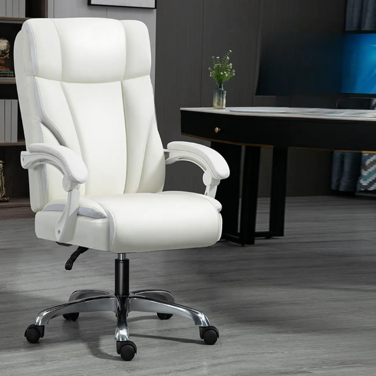 Modern White Leather Ergonomic Office Chair Image - 1 | homeyfad