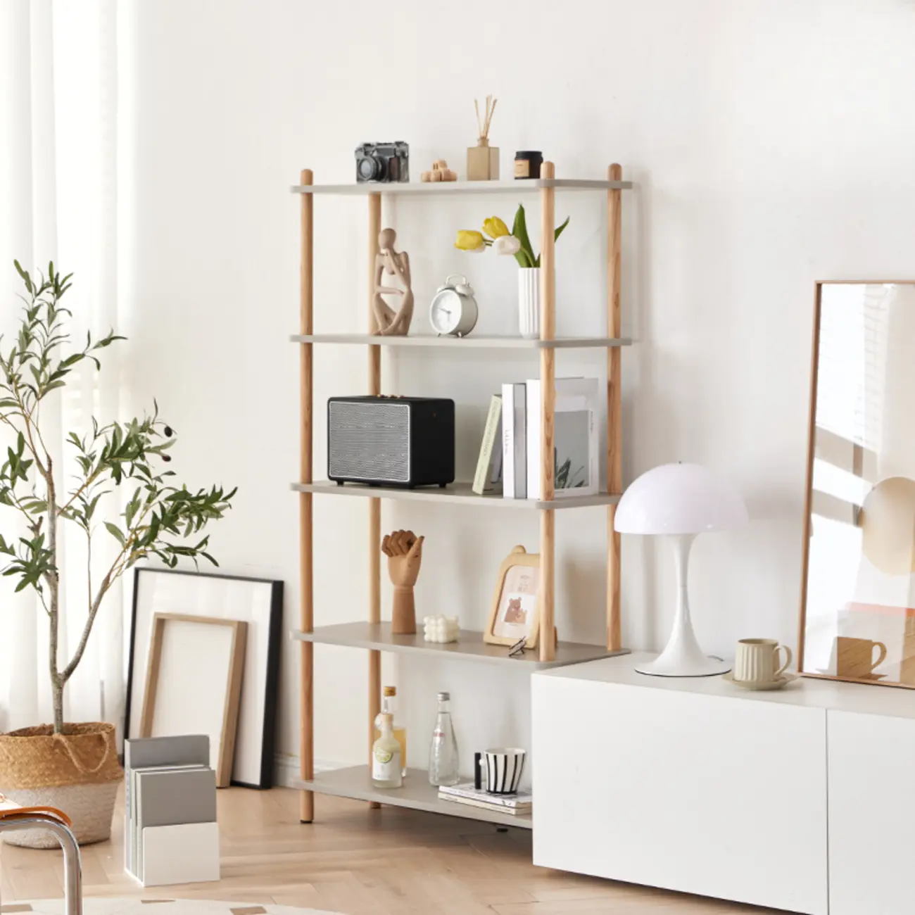 Etagere Wooden Rectangle 4-Tiers Open Back Bookcase Image - 4 | homeyfad