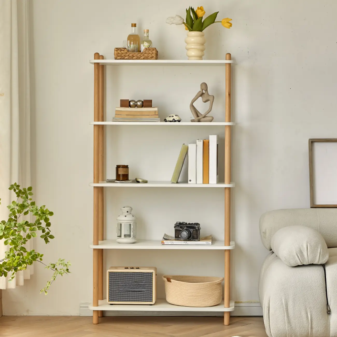 Etagere Wooden Rectangle 4-Tiers Open Back Bookcase Image - 2 | homeyfad