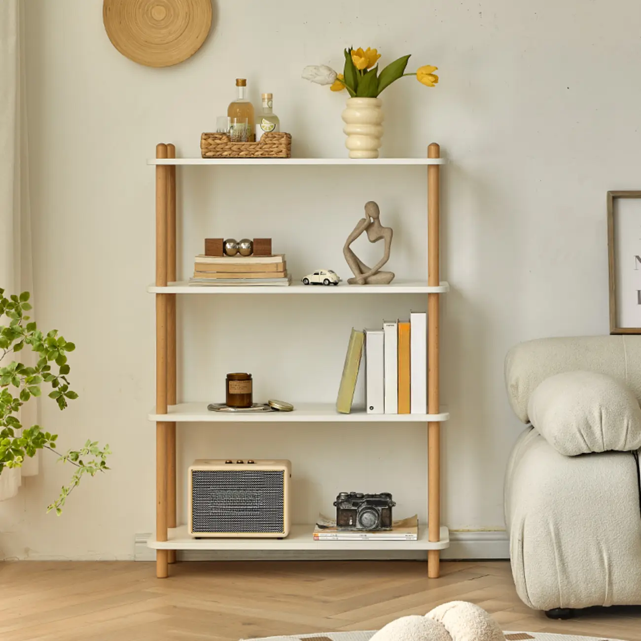 Etagere Wooden Rectangle 4-Tiers Open Back Bookcase Image - 3 | homeyfad