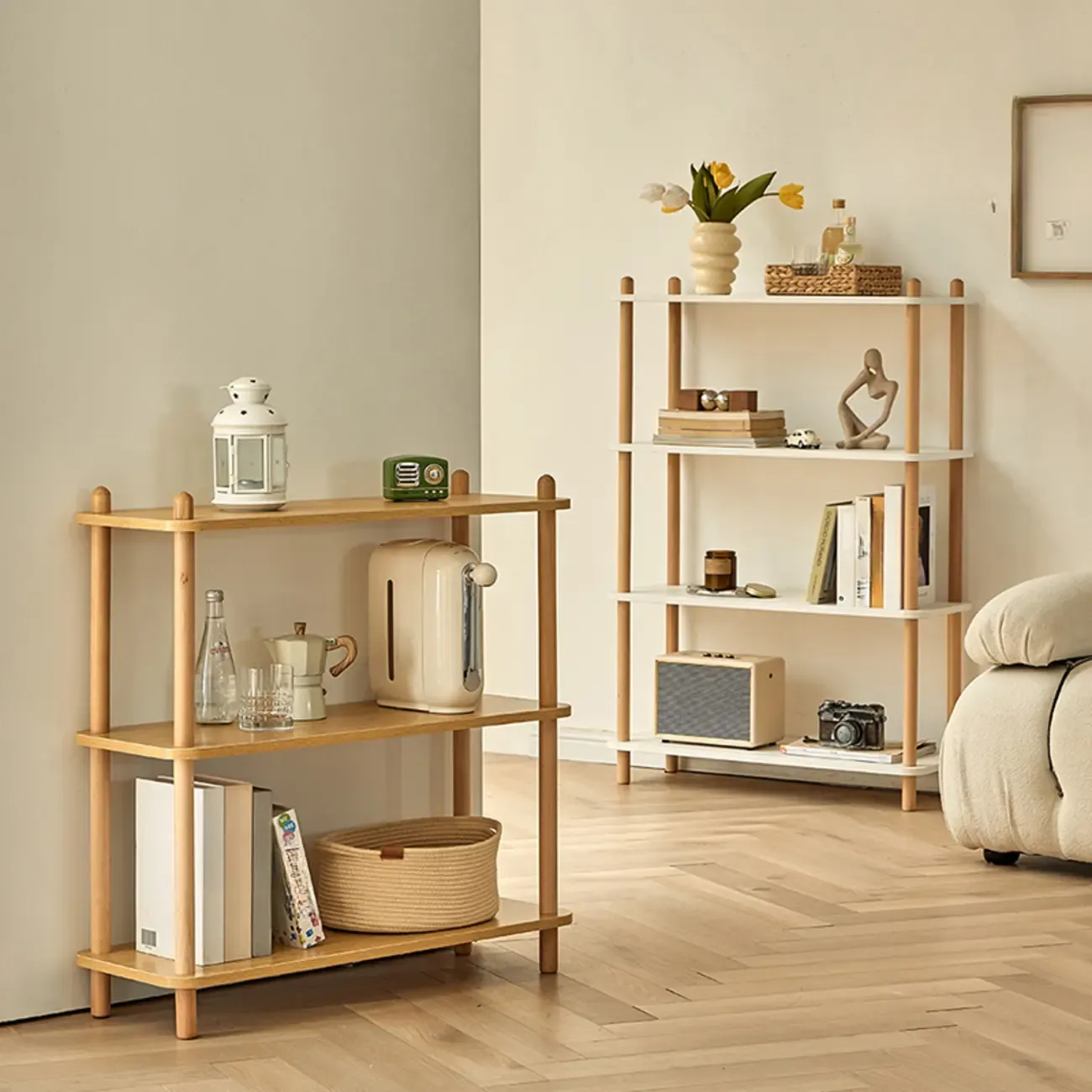 Etagere Wooden Rectangle 4-Tiers Open Back Bookcase Image - 5