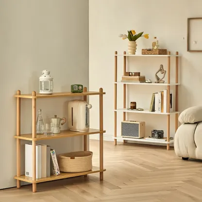 Etagere Wooden Rectangle 4-Tiers Open Back Bookcase Image - 5