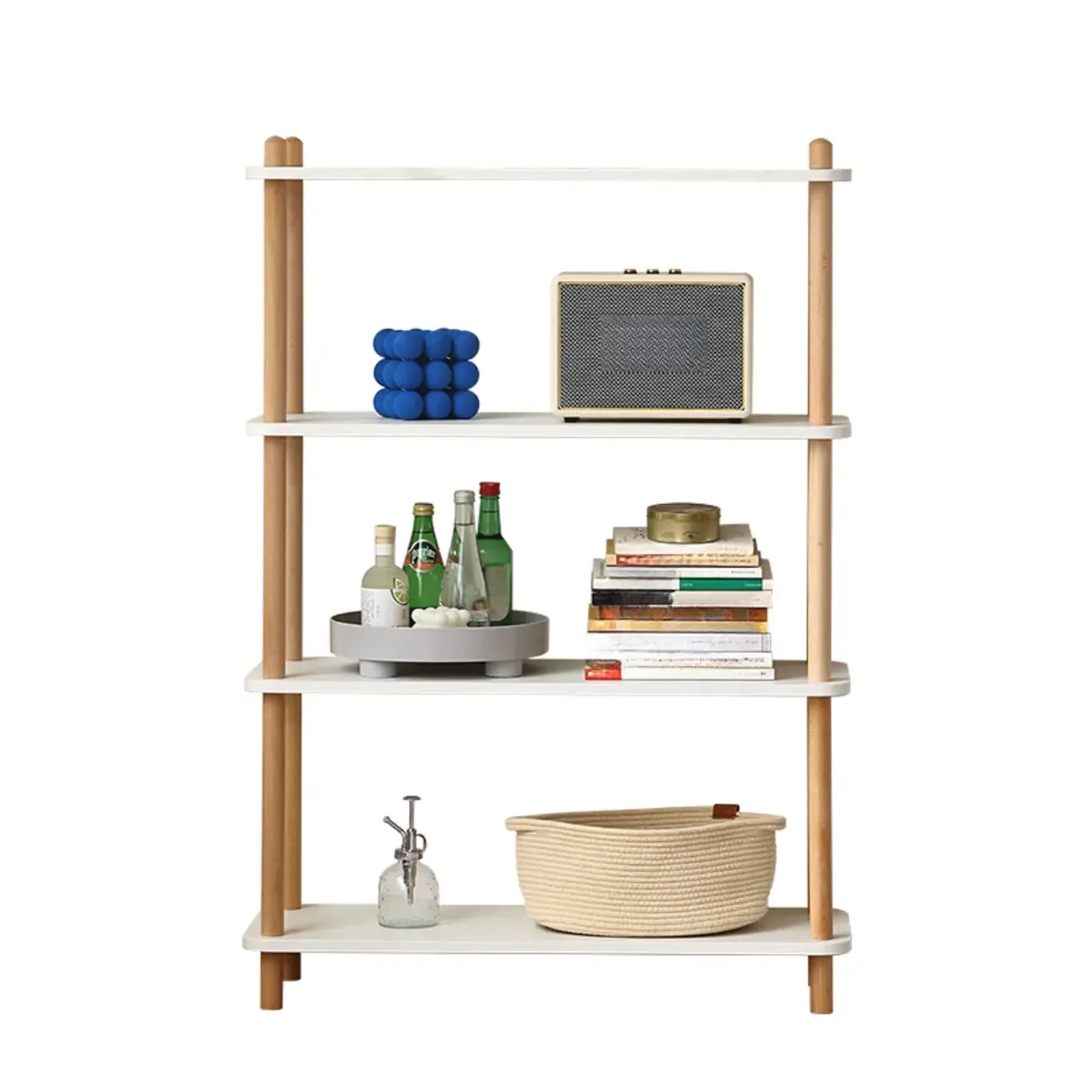 Etagere Wooden Rectangle 4-Tiers Open Back Bookcase Image - 8