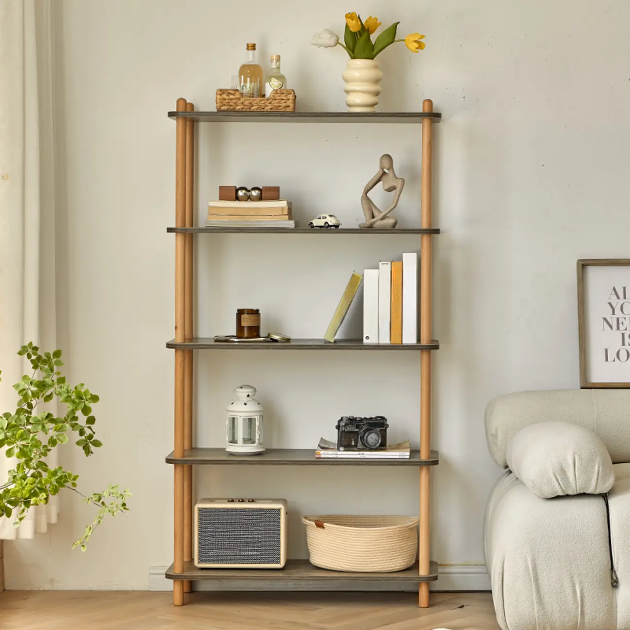 Etagere Wooden Rectangle 4-Tiers Open Back Bookcase Image - 9 | homeyfad