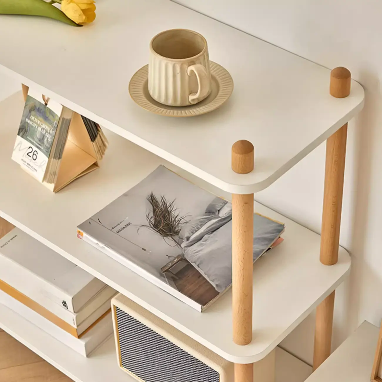 Etagere Wooden Rectangle 4-Tiers Open Back Bookcase Image - 10 | homeyfad