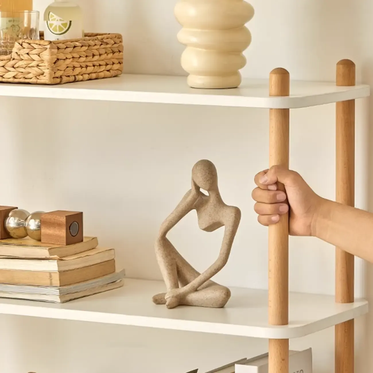 Etagere Wooden Rectangle 4-Tiers Open Back Bookcase Image - 12