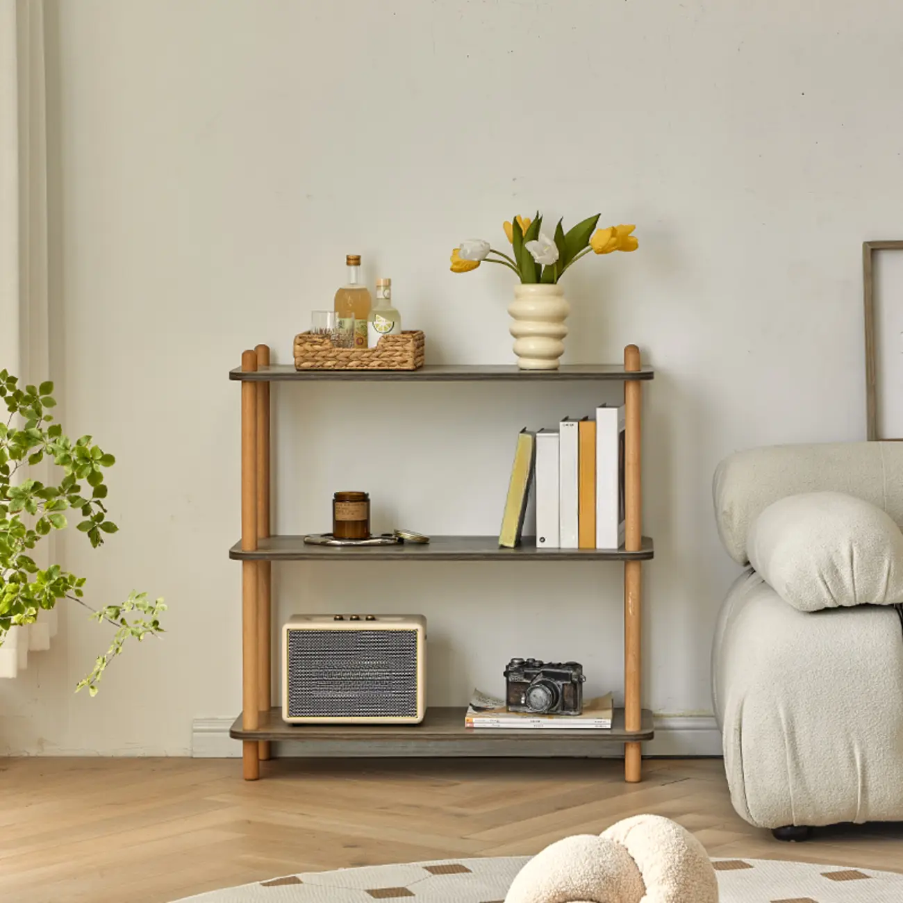 Etagere Wooden Rectangle 4-Tiers Open Back Bookcase Image - 13 | homeyfad