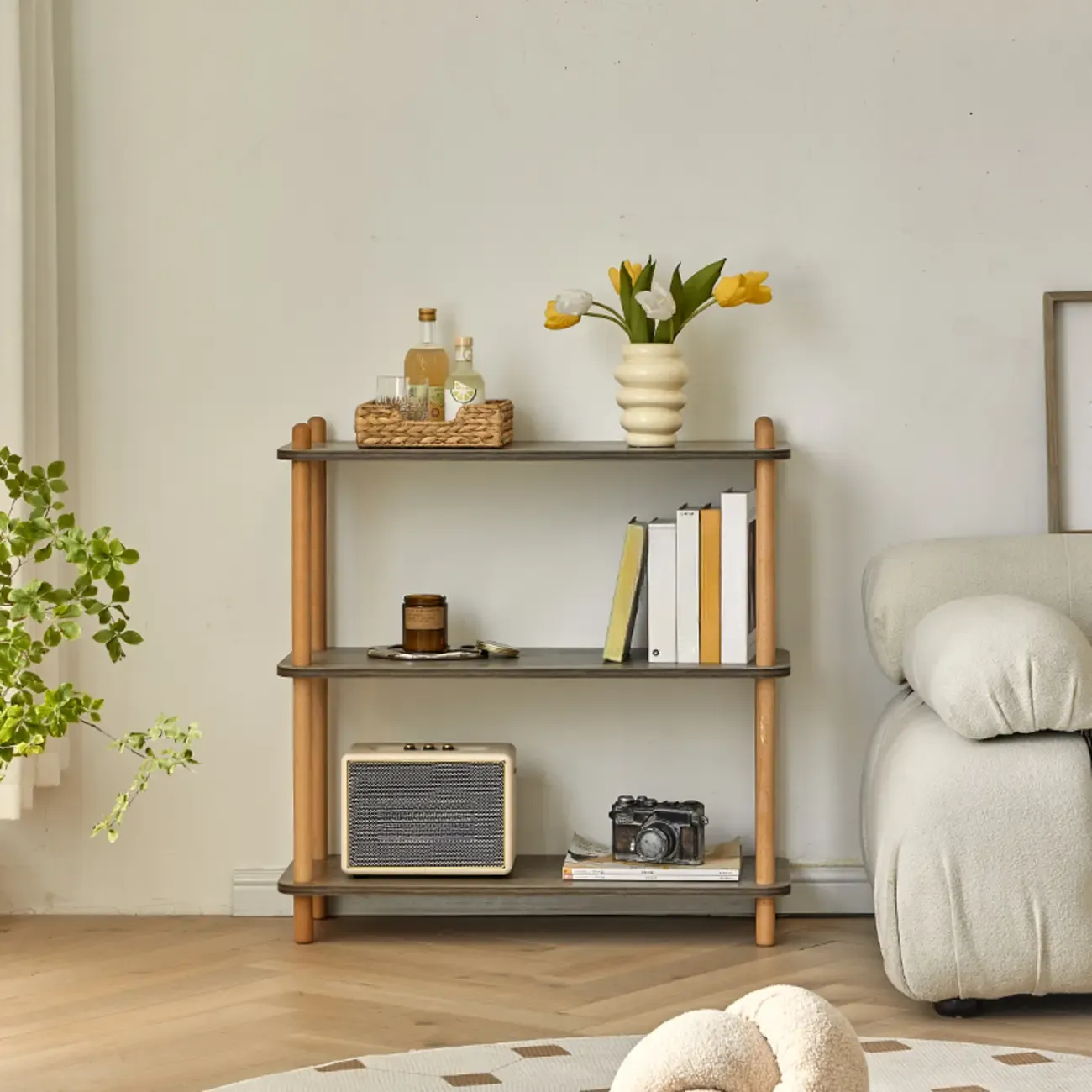 Etagere Wooden Rectangle 4-Tiers Open Back Bookcase Image - 13