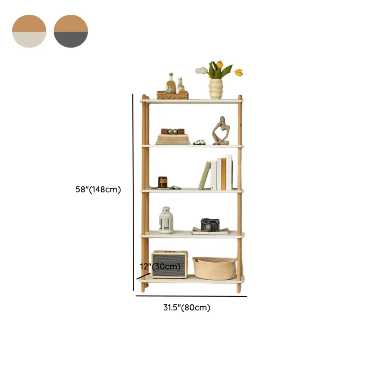 Etagere Wooden Rectangle 4-Tiers Open Back Bookcase Image - 18