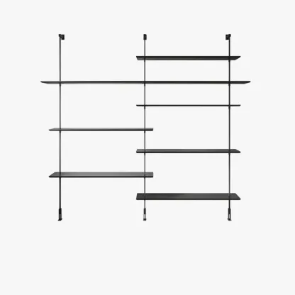 Modern Black Wood Wall-Mounted Open Bookcase Image - 9