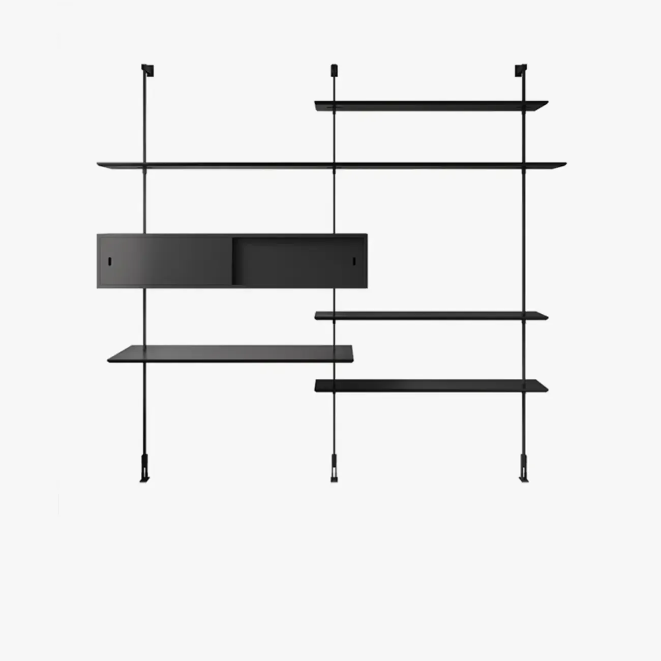 Modern Black Wood Wall-Mounted Open Bookcase Image - 10