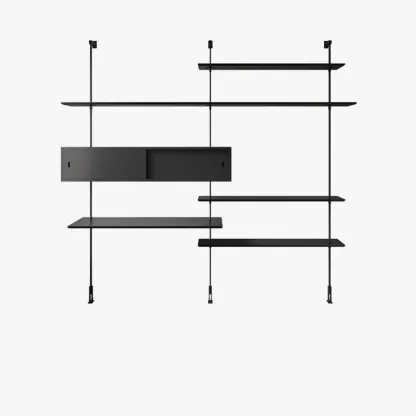 Modern Black Wood Wall-Mounted Open Bookcase Image - 10