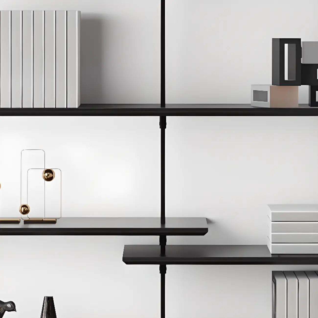 Modern Black Wood Wall-Mounted Open Bookcase Image - 6 | homeyfad