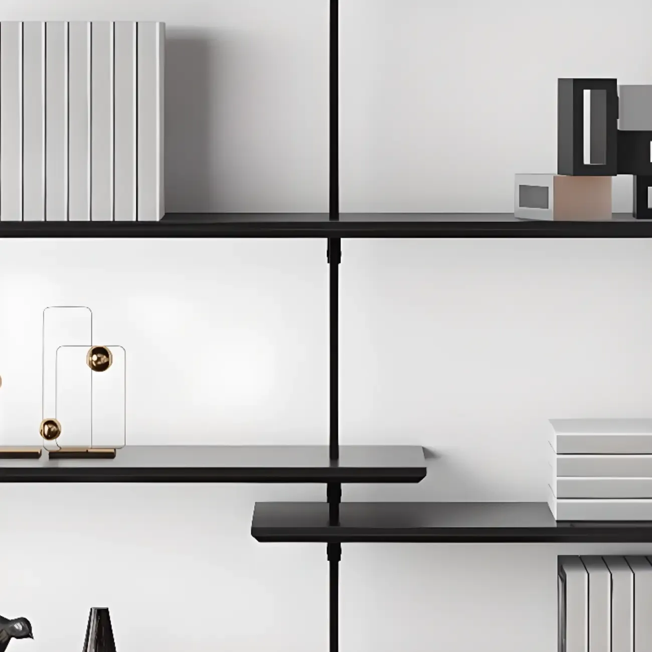 Modern Black Wood Wall-Mounted Open Bookcase Image - 6