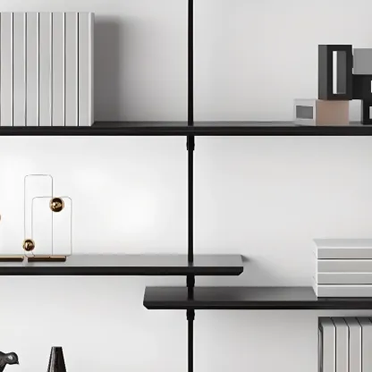 Modern Black Wood Wall-Mounted Open Bookcase Image - 6