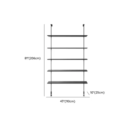 Modern Black Wood Wall-Mounted Open Bookcase #size