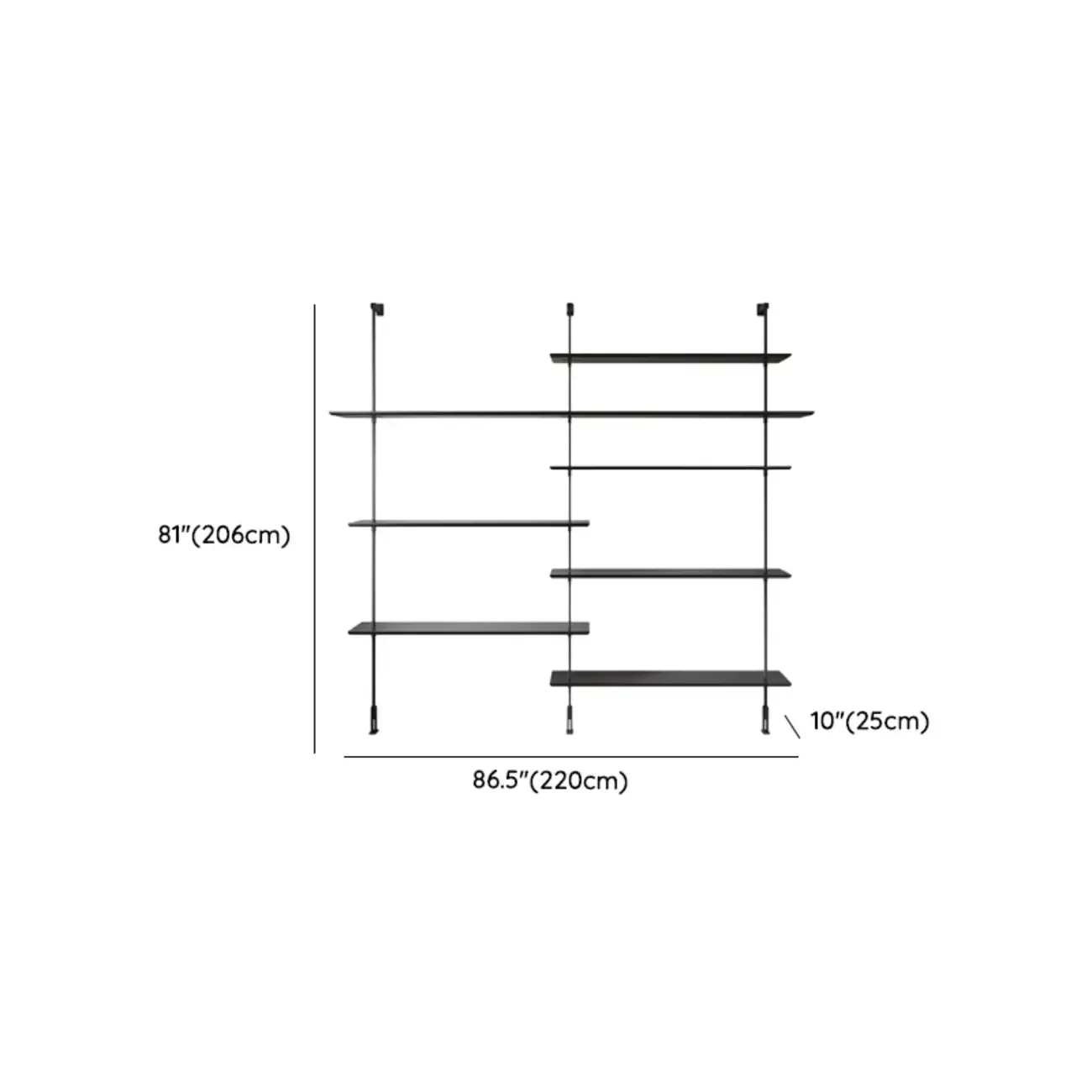 Modern Black Wood Wall-Mounted Open Bookcase Image - 13