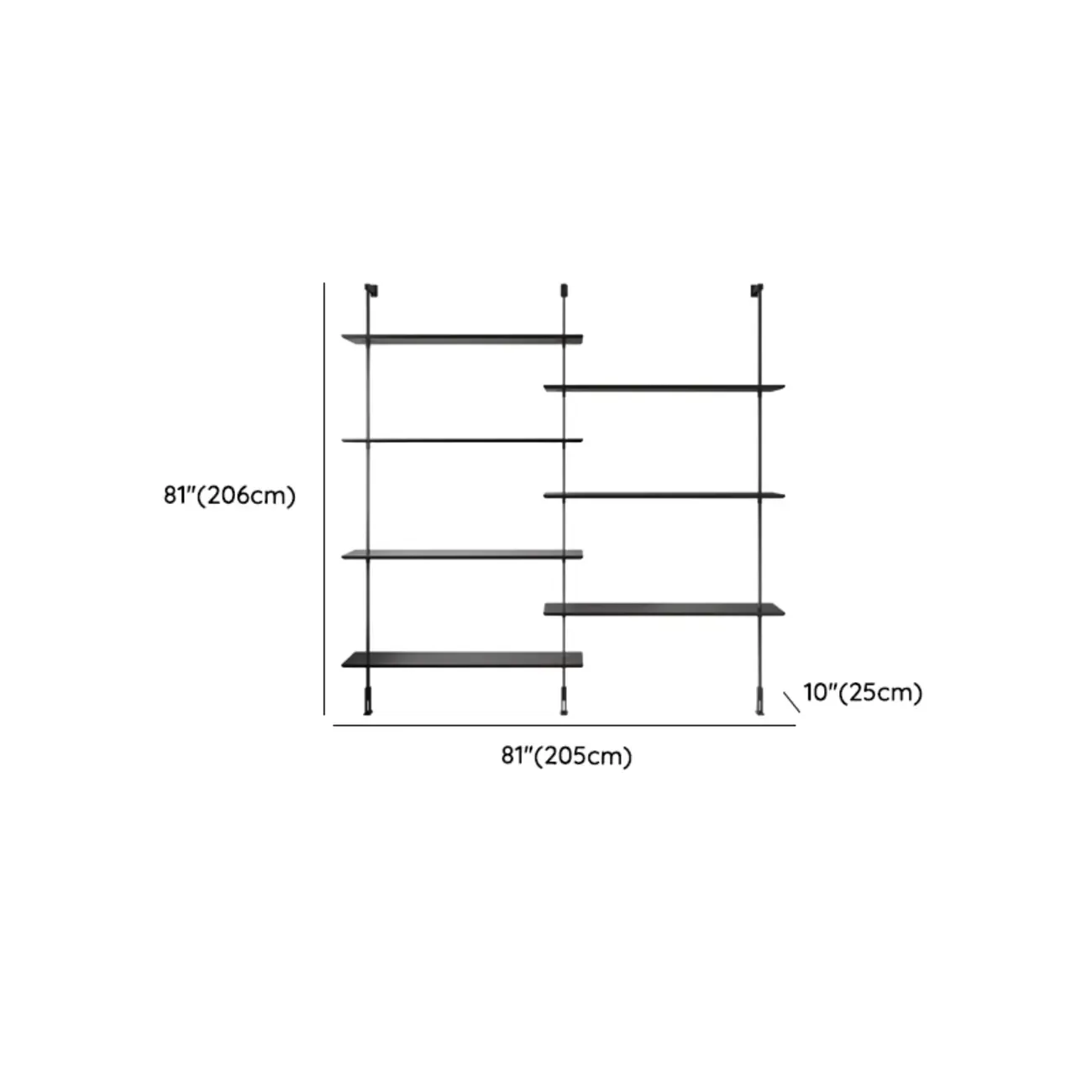 Modern Black Wood Wall-Mounted Open Bookcase Image - 14