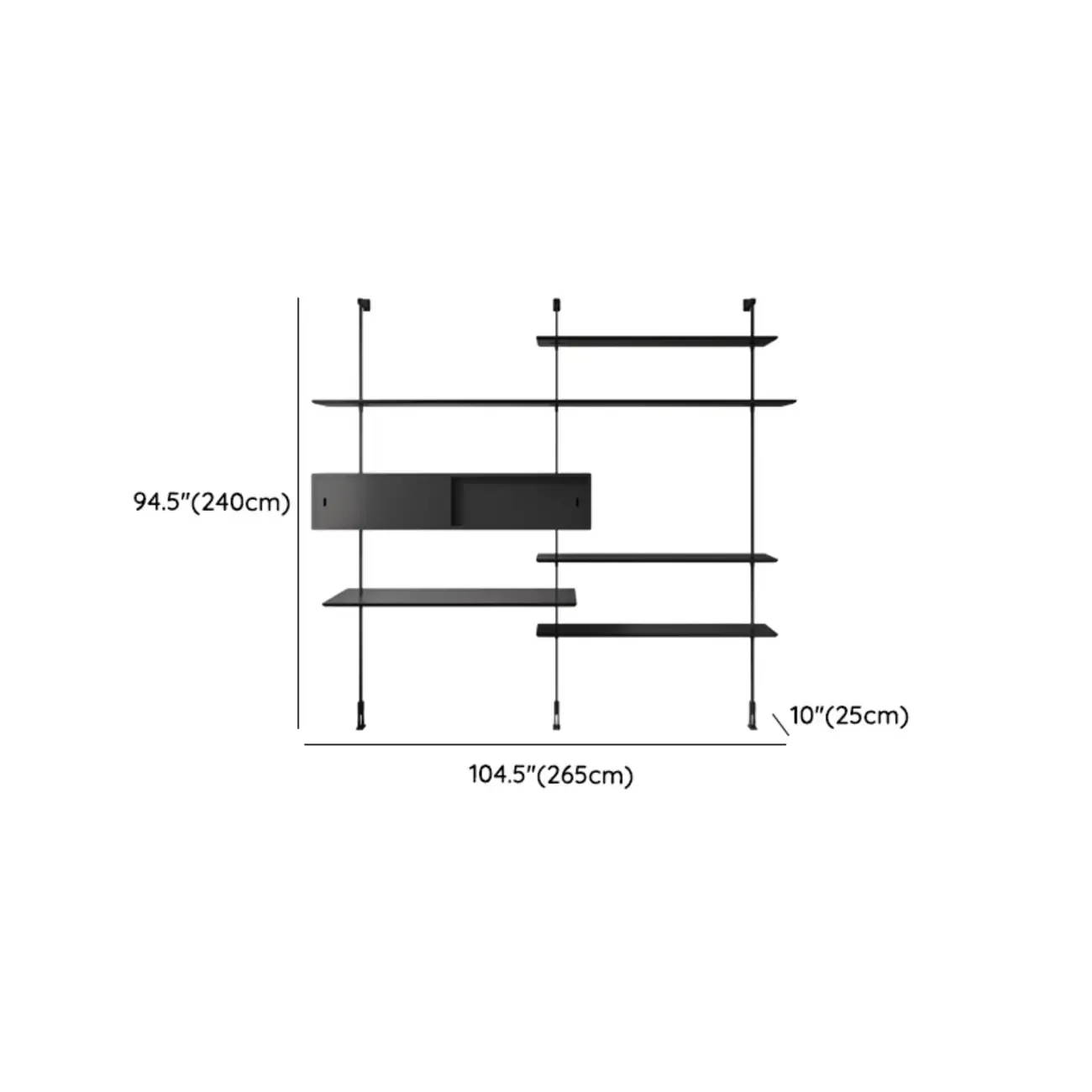 Modern Black Wood Wall-Mounted Open Bookcase Image - 15