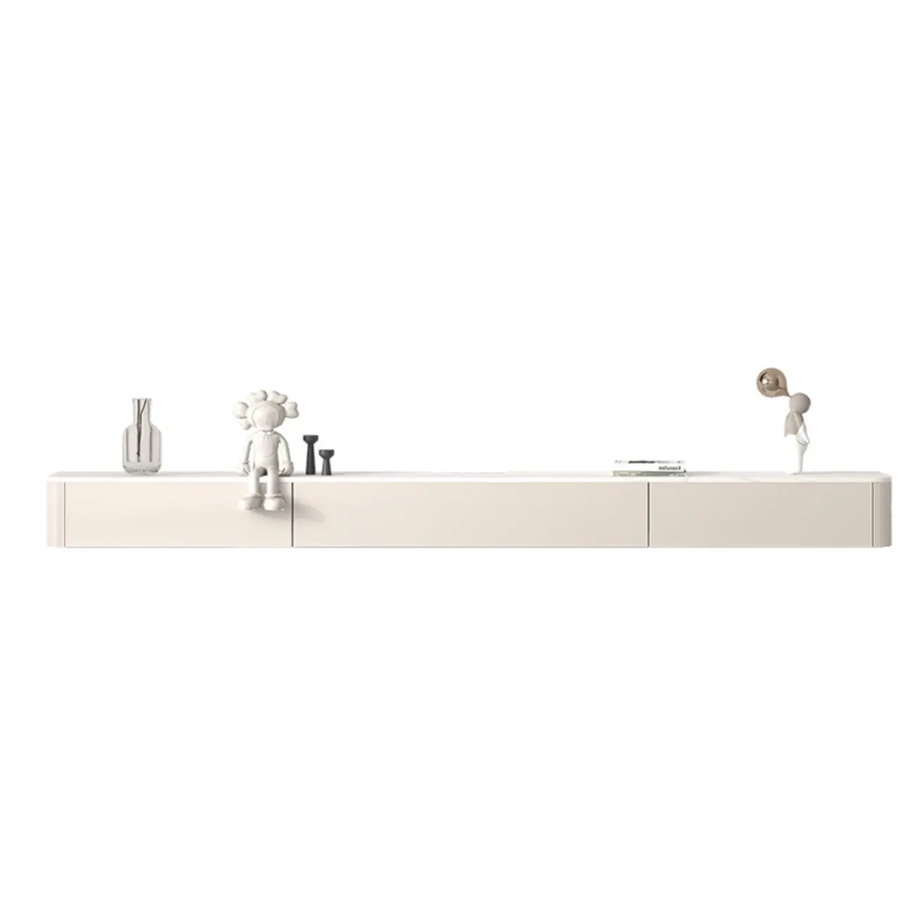 87" Off-White Long Floating Wood Cable Management TV Stand Image - 8 | homeyfad