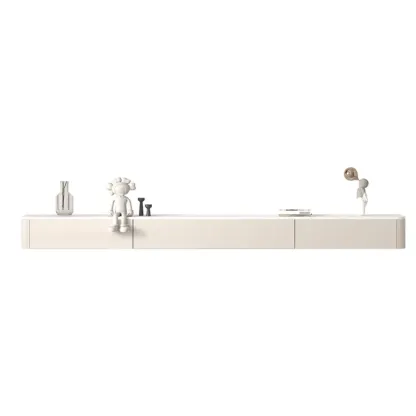 87" Off-White Long Floating Wood Cable Management TV Stand Image - 8