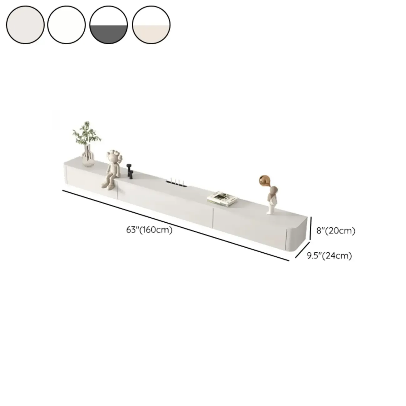 87" Off-White Long Floating Wood Cable Management TV Stand #size