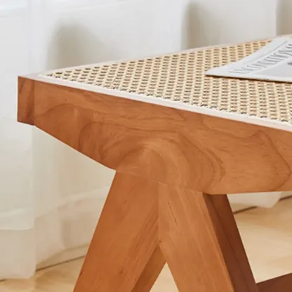 Elegant Rattan Top Finish Wooden Rectangular Cherry Benches Image - 10