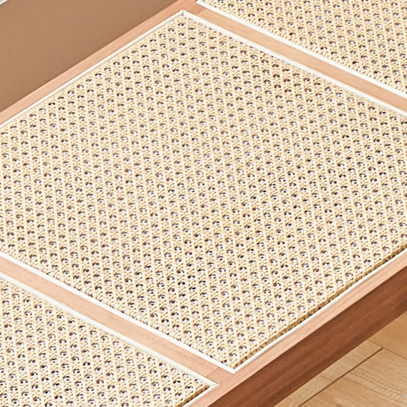 Elegant Rattan Top Finish Wooden Rectangular Cherry Benches Image - 11 | homeyfad