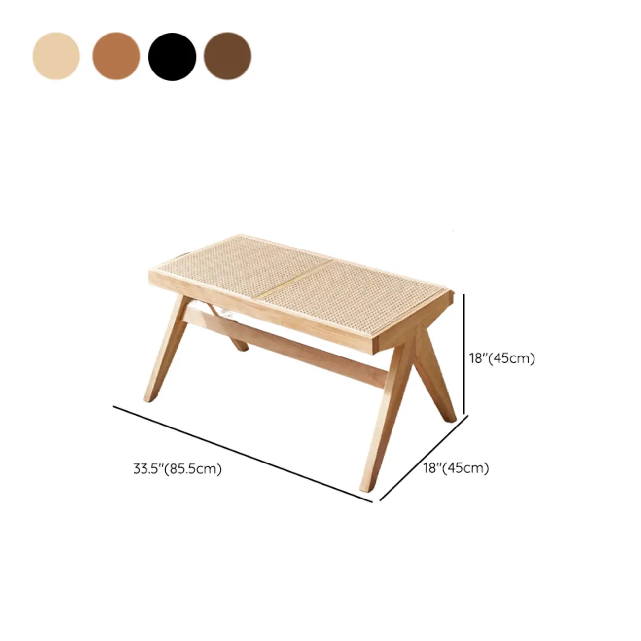 Elegant Rattan Top Finish Wooden Rectangular Cherry Benches Image - 25 | homeyfad